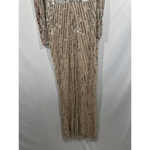 NWT $698 Mac Duggal [ 8 ] 5628 Long Sleeve Embellished Puff Sleeve‎ Gown Nude